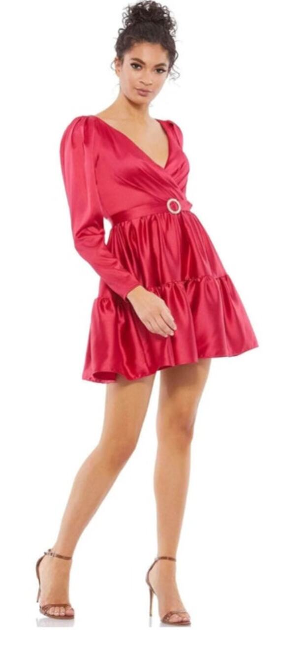 Holiday Party Glam ❤️ Ieena Mac Duggal Red Satin Mini Dress Size 4 NWT